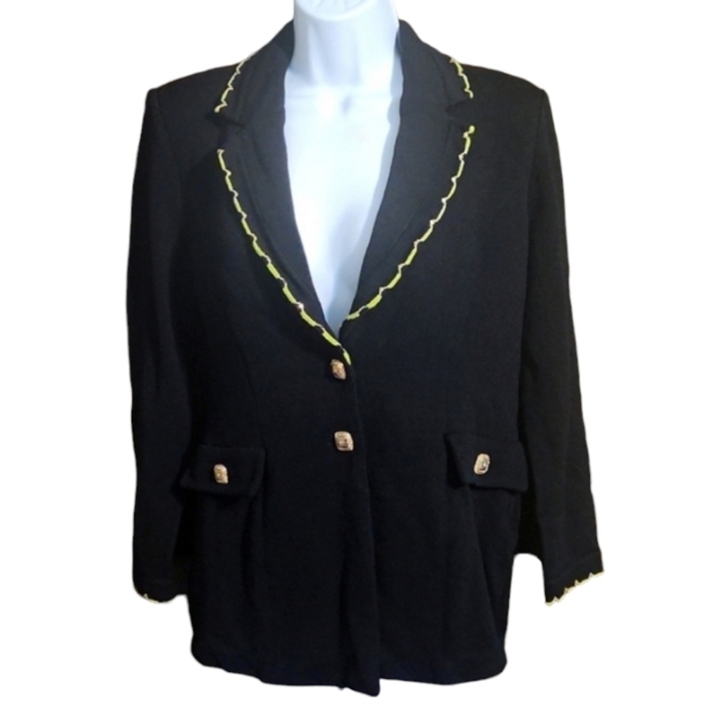 St John Black Blazer Jacket With Yellow Trim